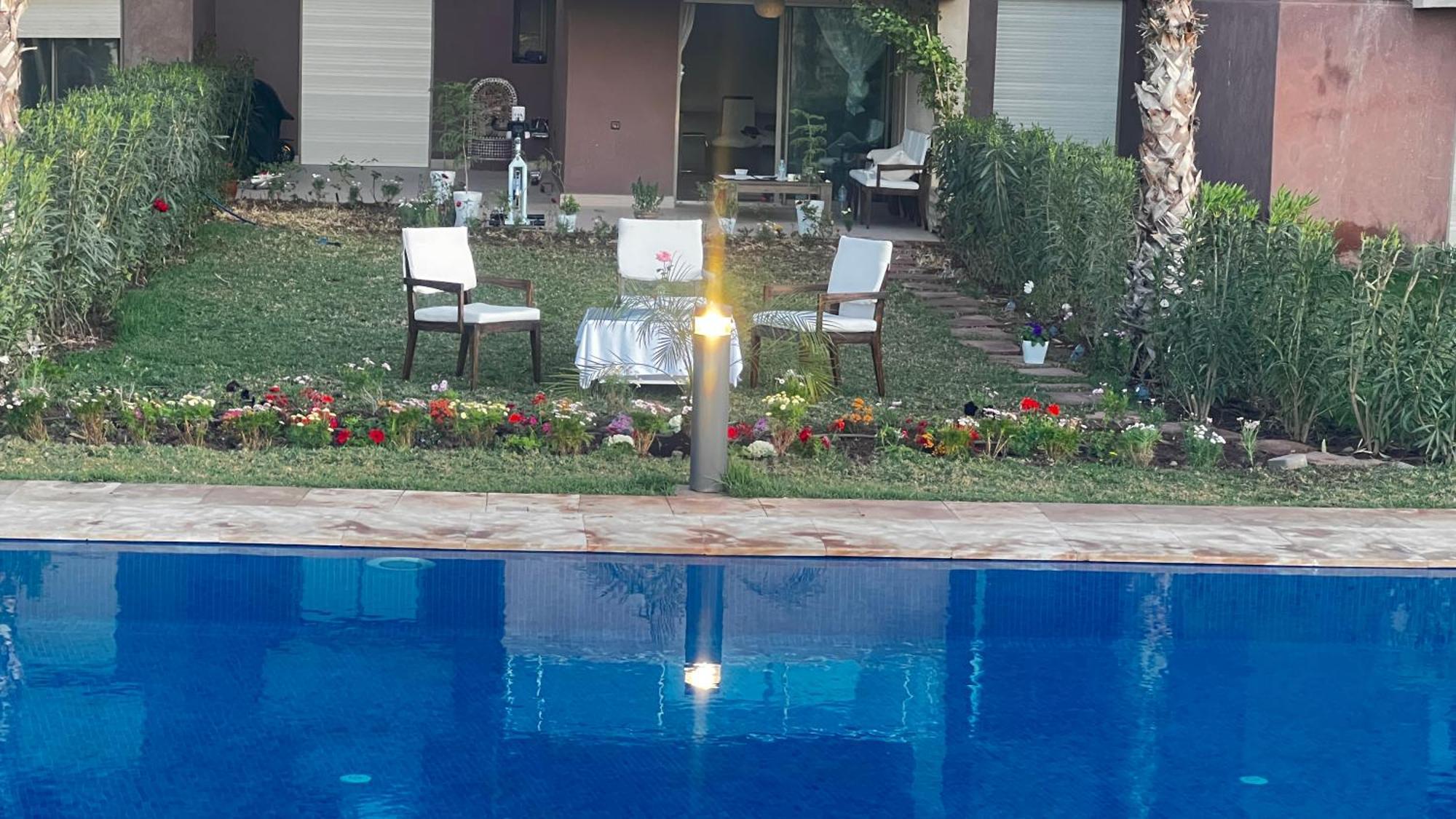 Appartement De Luxe Avec Jardin Vue Sur La Piscine Golf Securise 24H Sur 24 A 5 Minutes De L Aeroport Marraquexe Exterior foto